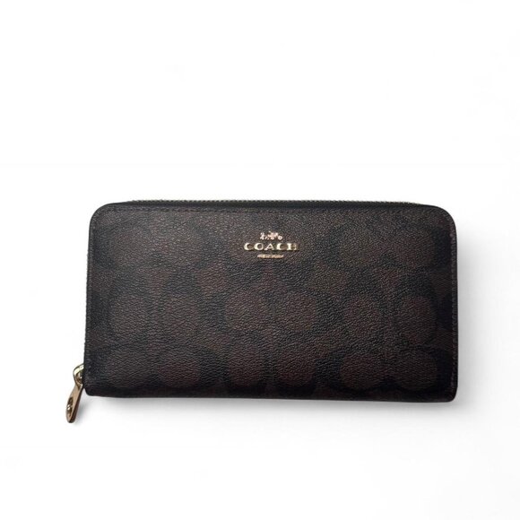 Coach Signature Monogram Logo Leather Zip Wallet - Picture 1 of 4